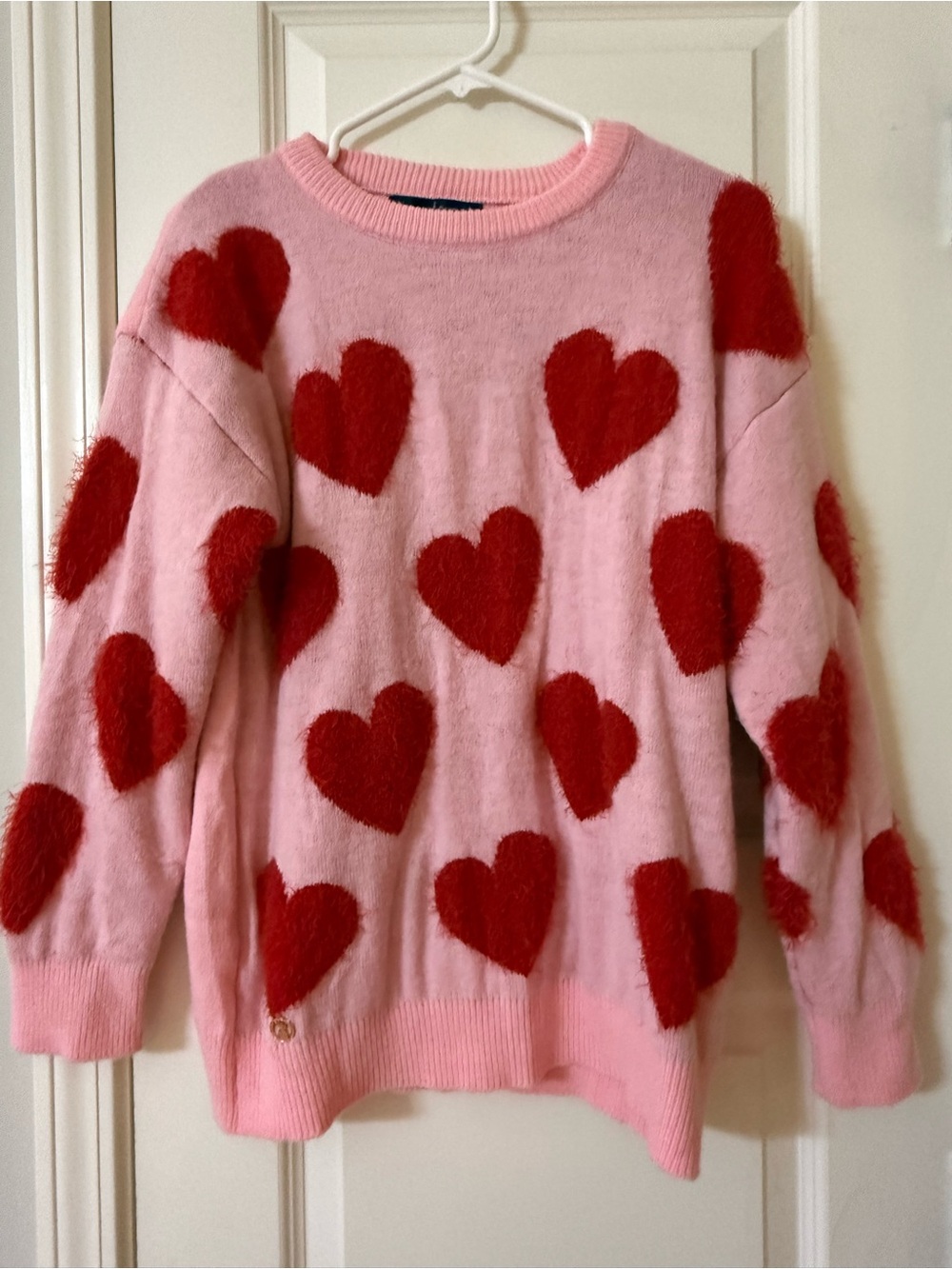 Simply Southern Pink Crewneck Red Hearts Sweater Size Medium